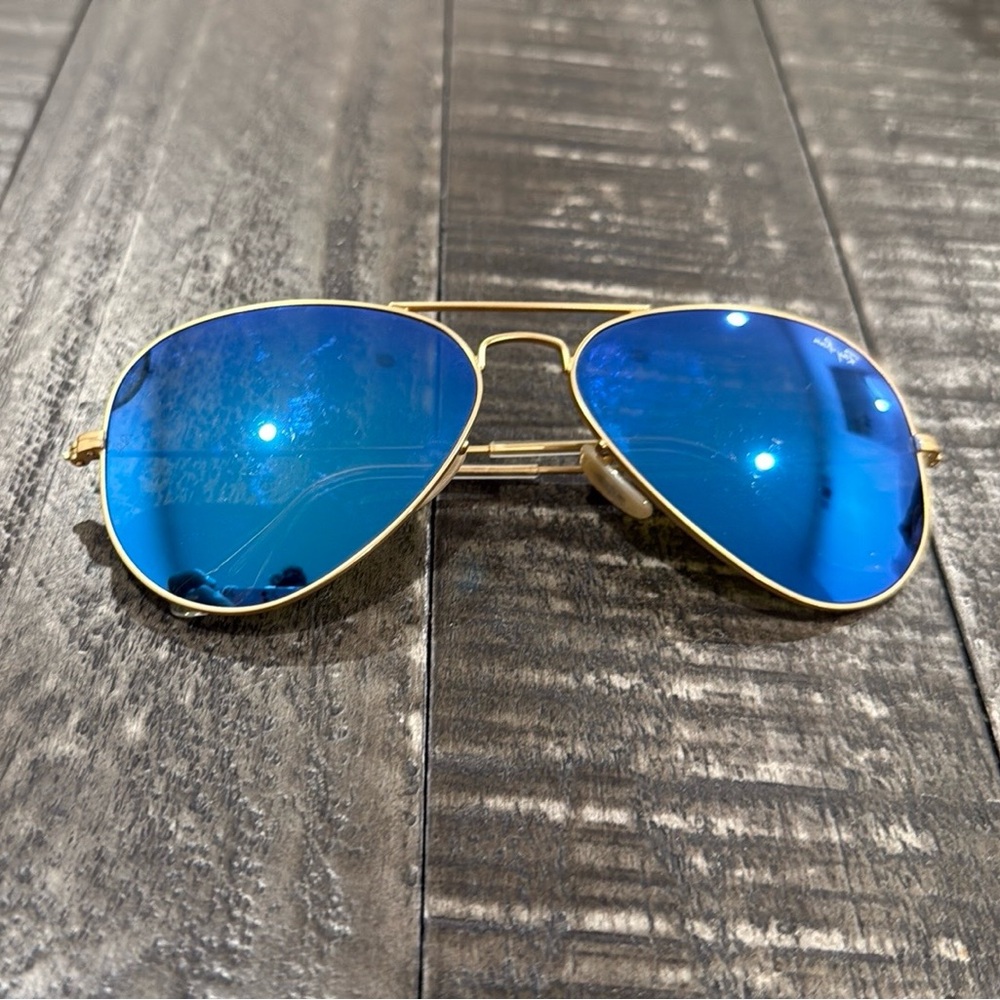 Ray-Ban Gold Frame Sunglasses with Blue Lenses
